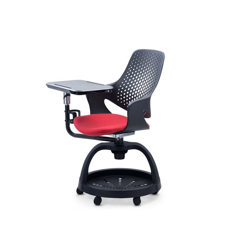 Silla de alumno de plástico rojo negro con tableta y altura ajustable para entrenamiento de oficina