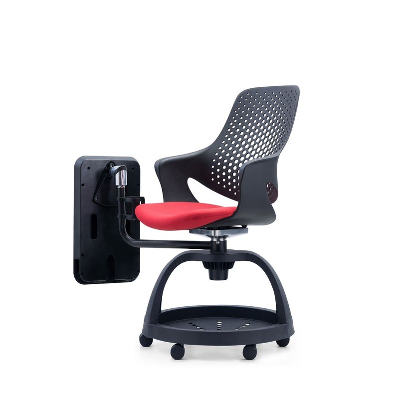 Silla de alumno de plástico rojo negro con tableta y altura ajustable para entrenamiento de oficina