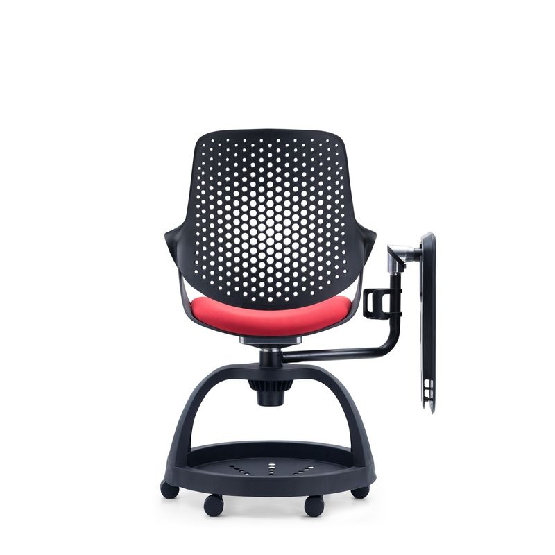 Silla de alumno de plástico rojo negro con tableta y altura ajustable para entrenamiento de oficina