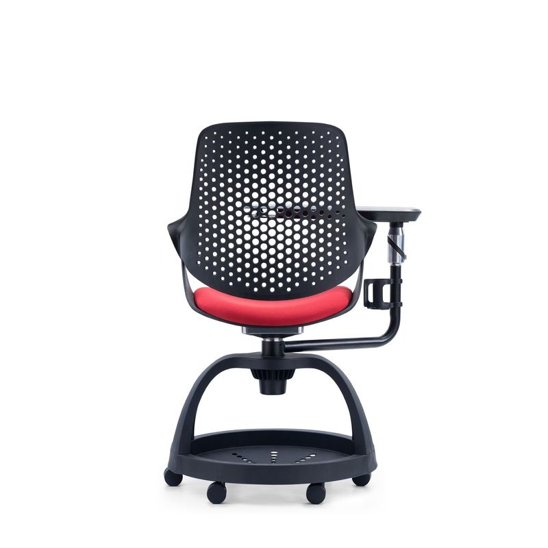 Silla de alumno de plástico rojo negro con tableta y altura ajustable para entrenamiento de oficina