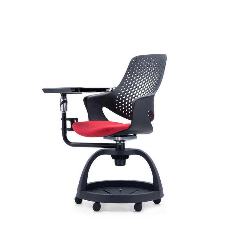 Silla de alumno de plástico rojo negro con tableta y altura ajustable para entrenamiento de oficina