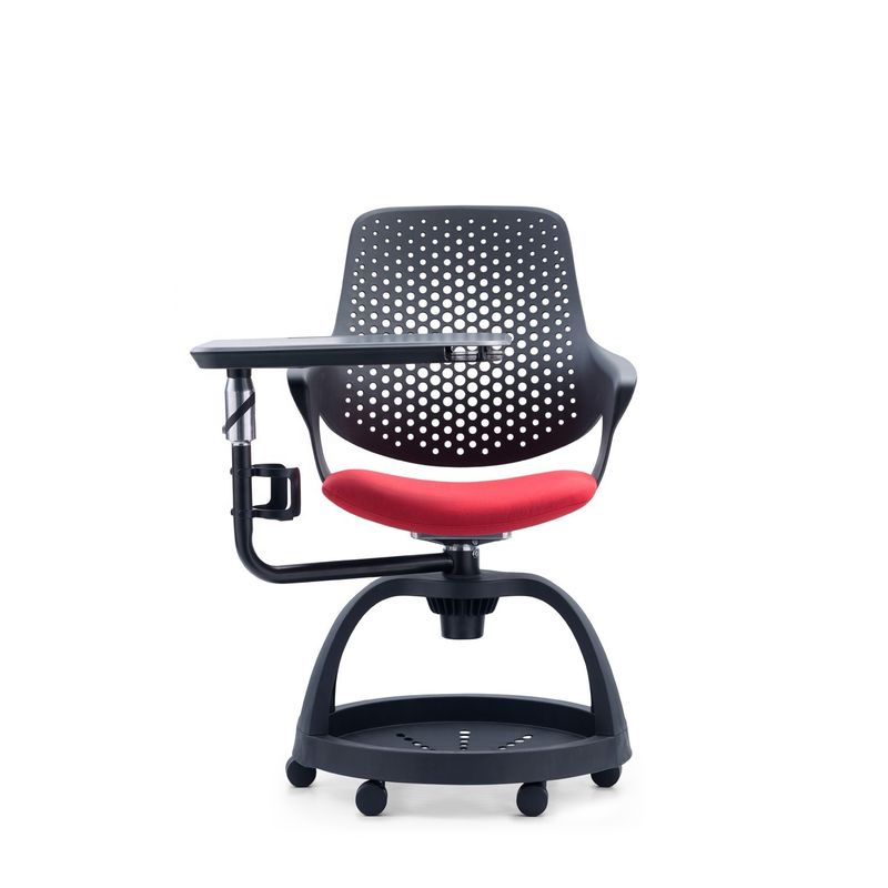 Silla de alumno de plástico rojo negro con tableta y altura ajustable para entrenamiento de oficina