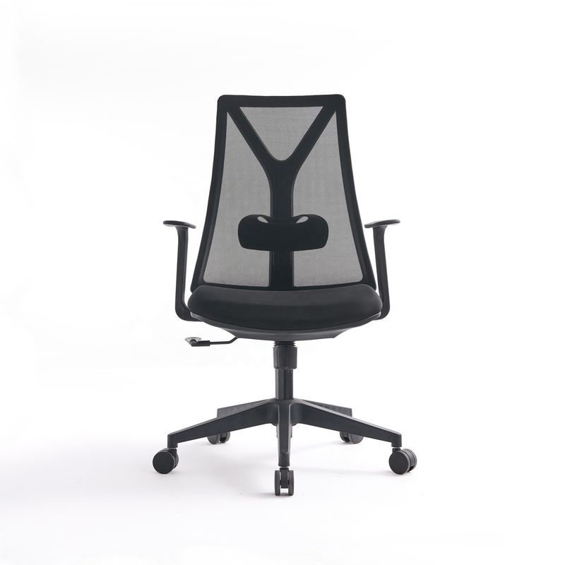 Silla de ordenador de oficina de acero inoxidable tipo metal con soporte lumbar y diseño giratorio