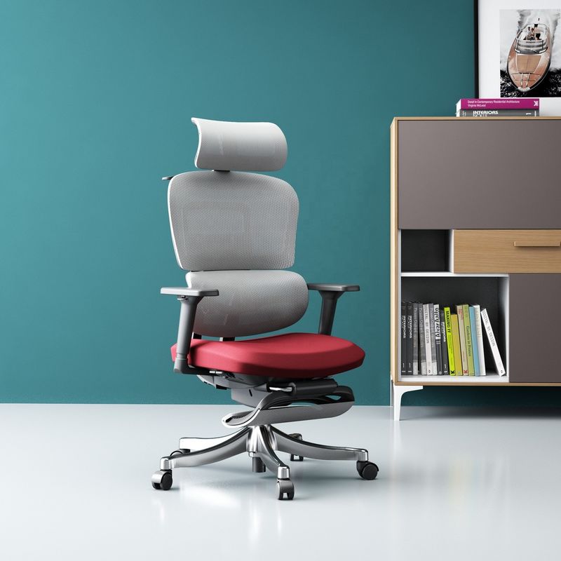 Silla ergonómica de malla con reposapiés ajustable y respaldo de espalda en negro