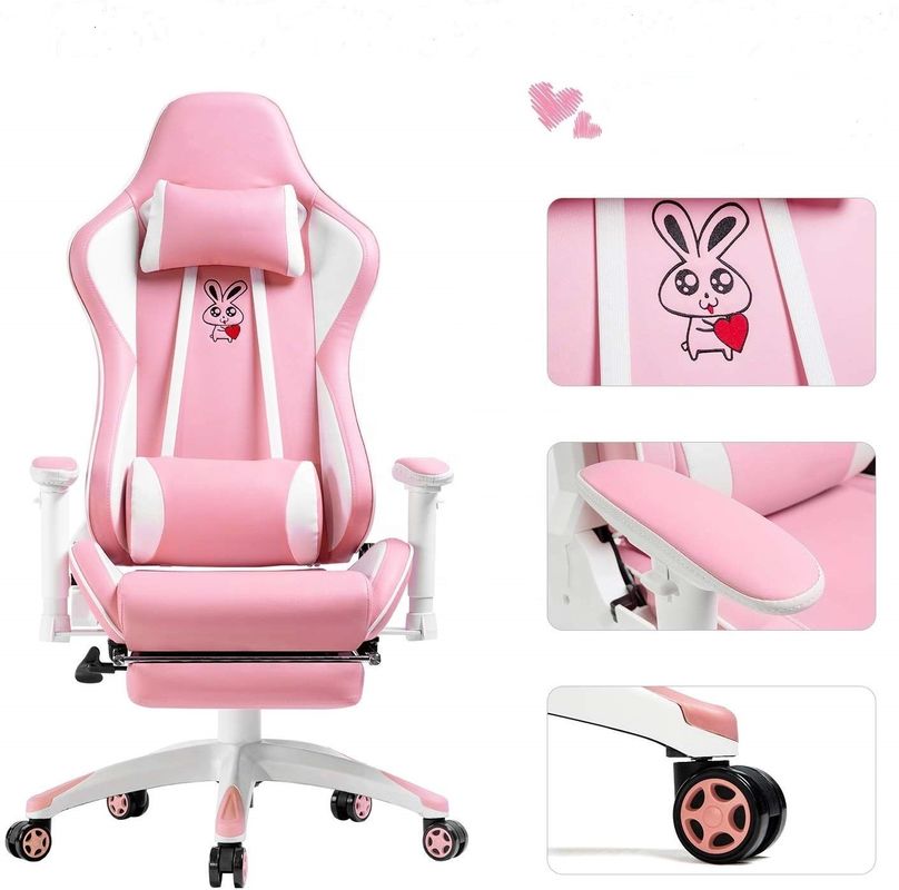 Personaliza el LED rosa RGB Computadora PC silla de juegos de juegos PU de cuero Silla Gamer con reposabrazos 2D