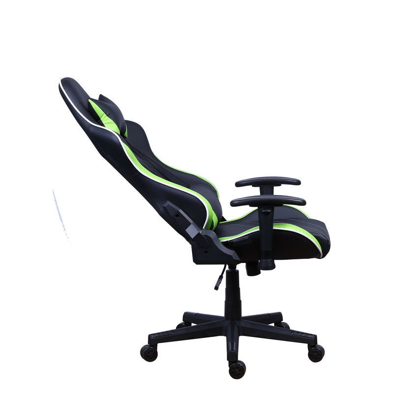 Silla de juegos reclinable de cuero de PU Castors con barra de luz LED Silla de juegos de carreras RGB