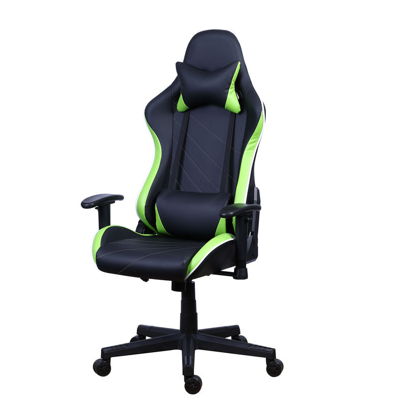 Silla de juegos reclinable de cuero de PU Castors con barra de luz LED Silla de juegos de carreras RGB