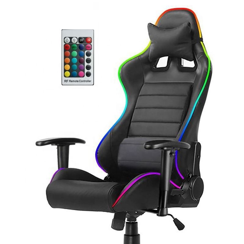 Silla de juego RGB de cuero sintético con función de masaje Luces RGB y alta comodidad