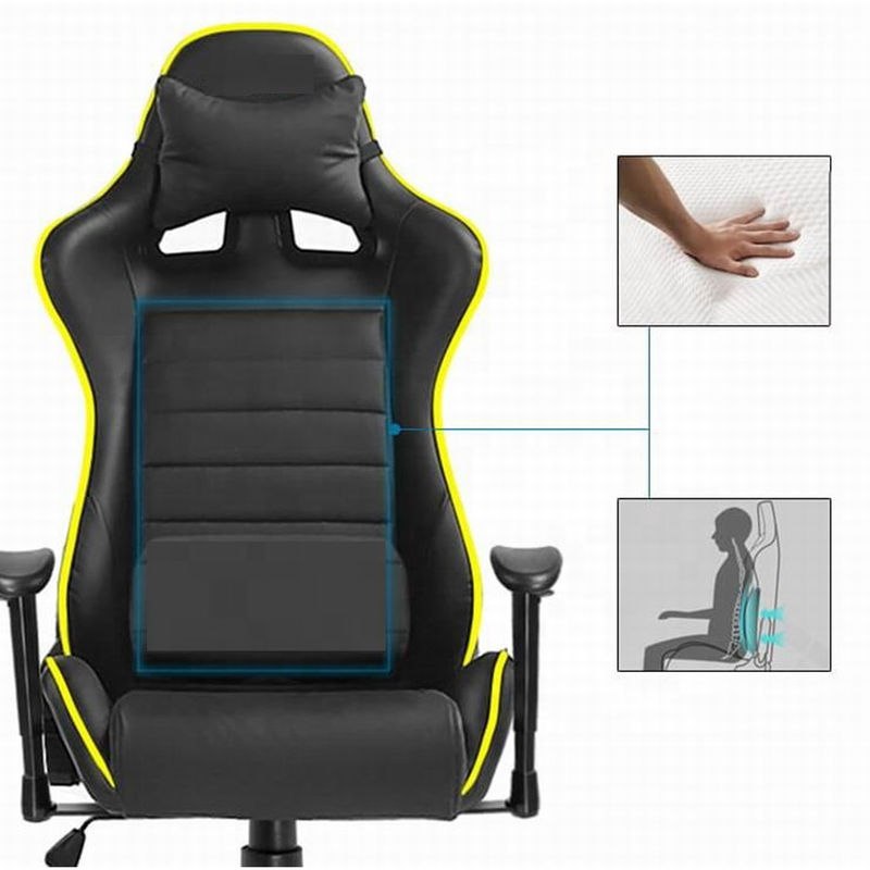 Silla de juego RGB de cuero sintético con función de masaje Luces RGB y alta comodidad