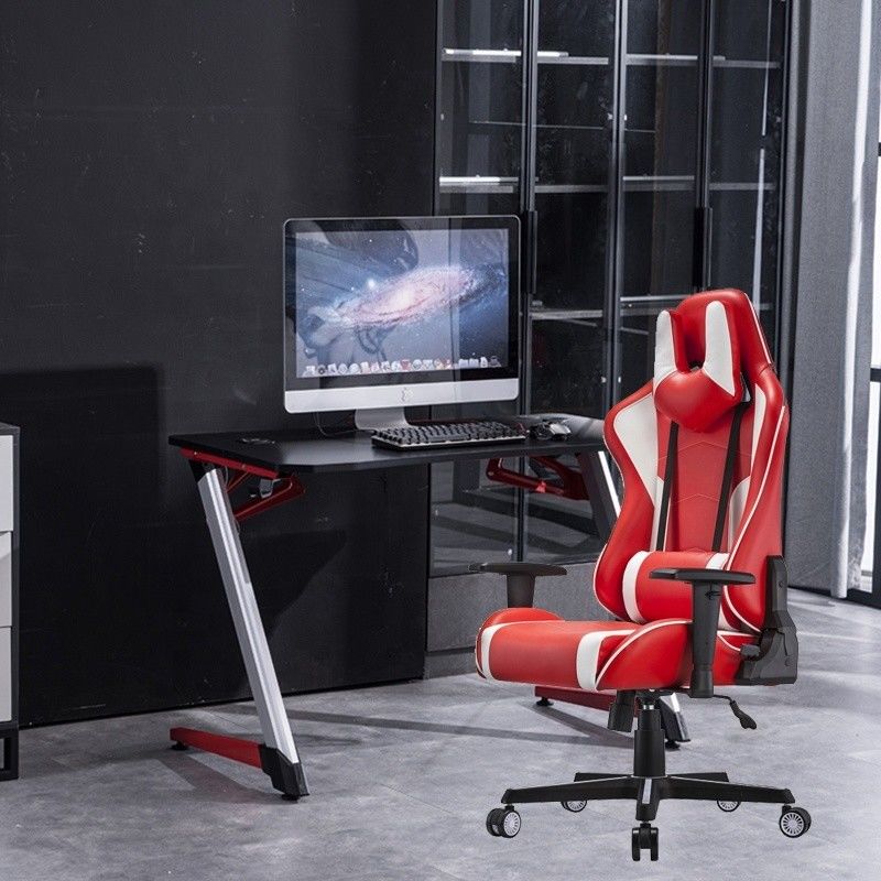 Silla deportiva eléctrica confortable giratoria profesional de cuero blanco PU silla de juego de carreras