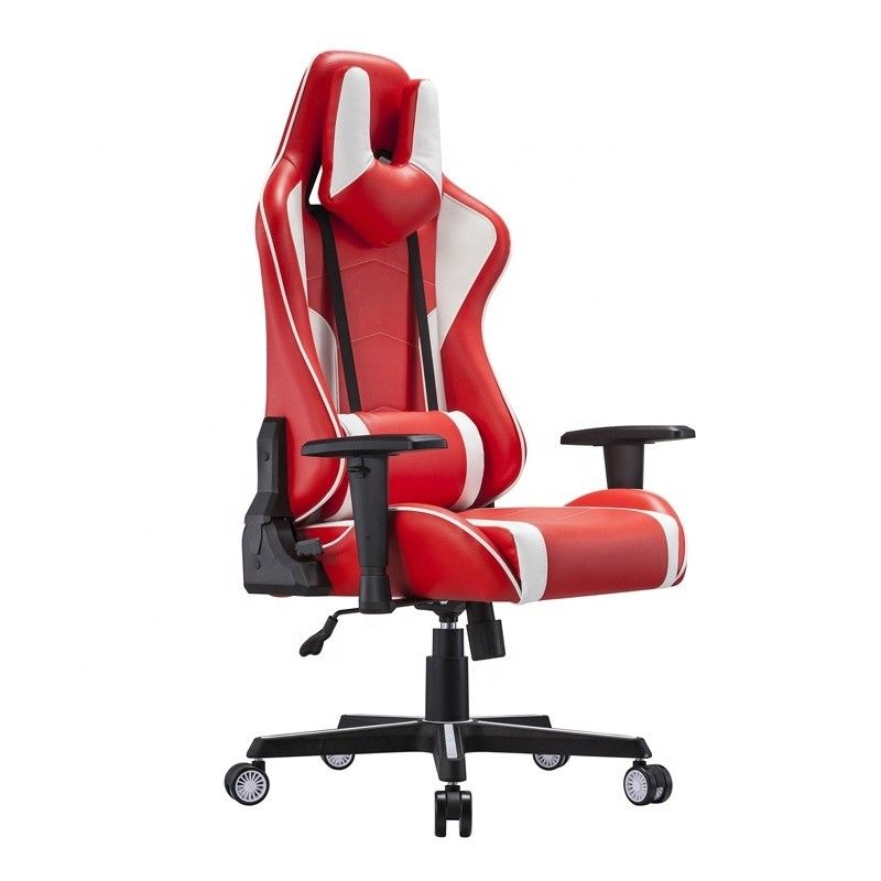 Silla deportiva eléctrica confortable giratoria profesional de cuero blanco PU silla de juego de carreras