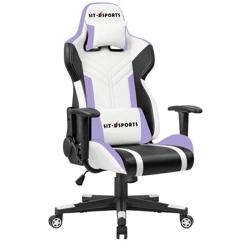Silla de juegos de carreras de cuero de PU blanco para juegos cómodos en la oficina / hogar / apartamento