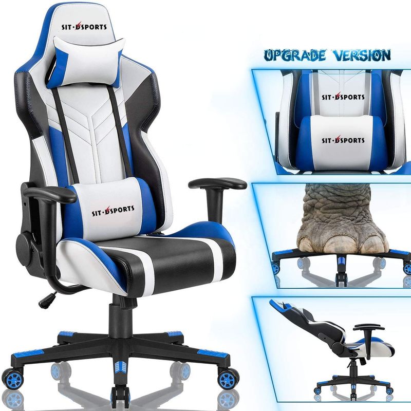 Silla de juegos de carreras de cuero de PU blanco para juegos cómodos en la oficina / hogar / apartamento