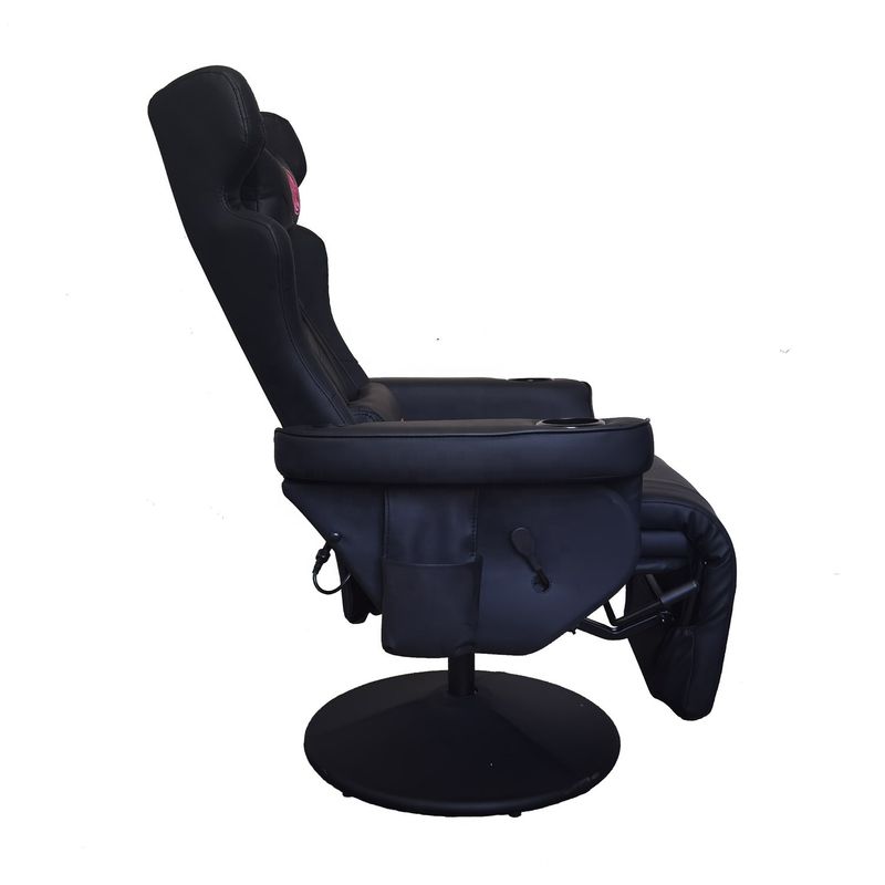 Silla de juegos de oficina con soporte para tazas y altavoces Bluetooth en cuero PU de estilo de carreras