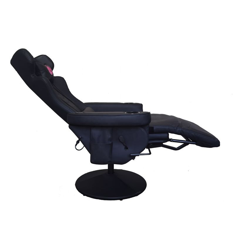 Silla de juegos de oficina con soporte para tazas y altavoces Bluetooth en cuero PU de estilo de carreras