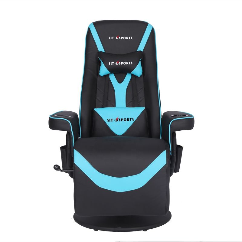 Sofá de juegos de lujo negro / azul de estilo de carreras con soporte de taza iluminación LED y reposapiés