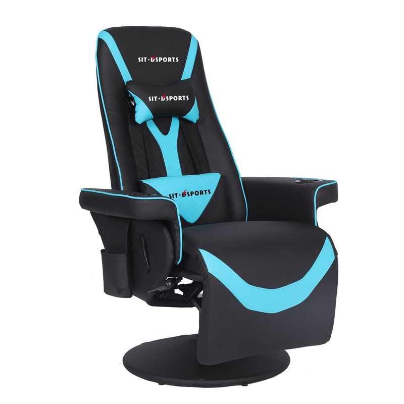 Sofá de juegos de lujo negro / azul de estilo de carreras con soporte de taza iluminación LED y reposapiés