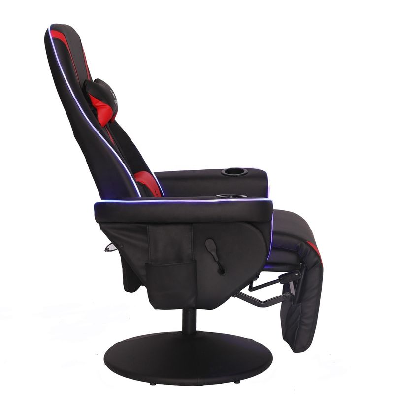 Sofá de juegos de lujo negro / azul de estilo de carreras con soporte de taza iluminación LED y reposapiés