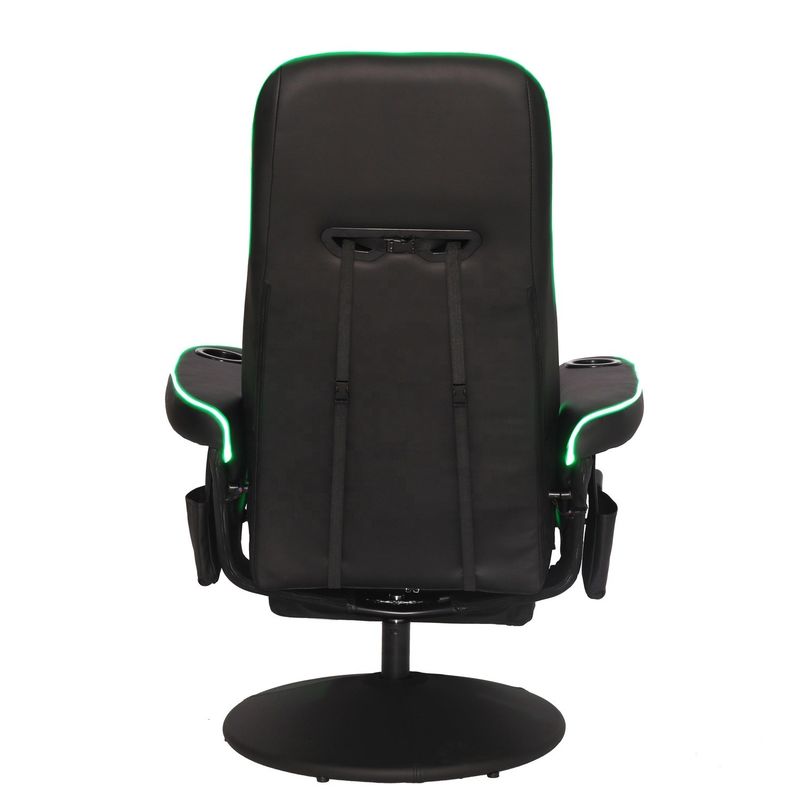 Sofá de juegos de lujo negro / azul de estilo de carreras con soporte de taza iluminación LED y reposapiés
