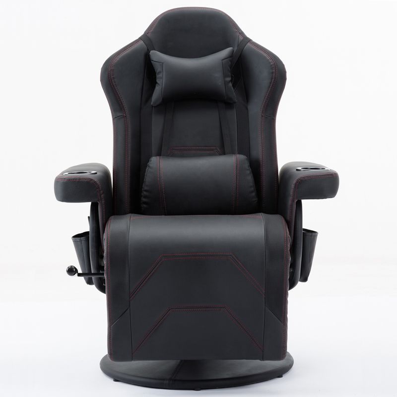 silla de juego de estilo de carreras blanca oficina ejecutiva asiento giratorio con soporte para tazas y reposapiés