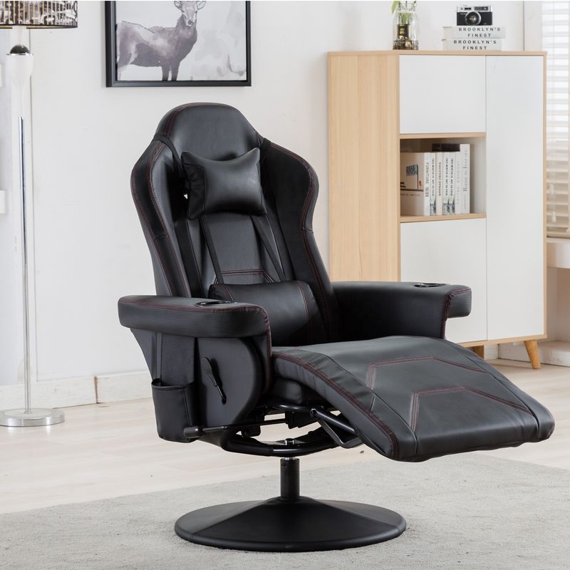 silla de juego de estilo de carreras blanca oficina ejecutiva asiento giratorio con soporte para tazas y reposapiés