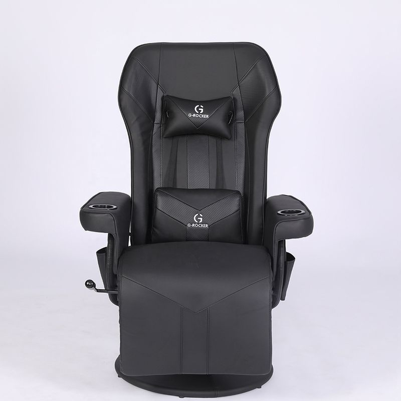 Silla de juegos de oficina / hogar con soporte para tazas y reposapiés en cuero blanco de estilo de carreras