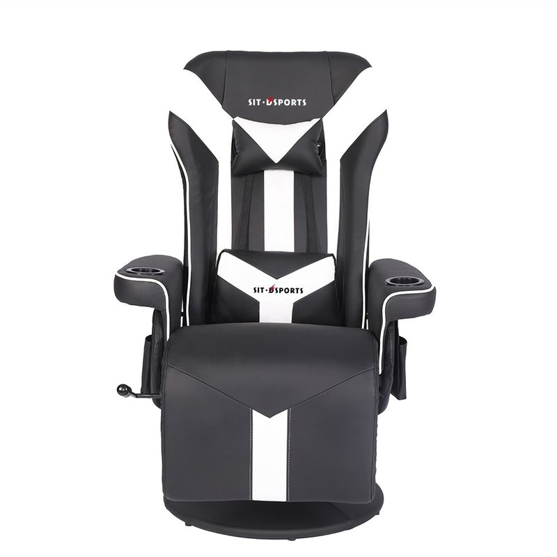 Silla de juegos de oficina / hogar con soporte para tazas y reposapiés en cuero blanco de estilo de carreras