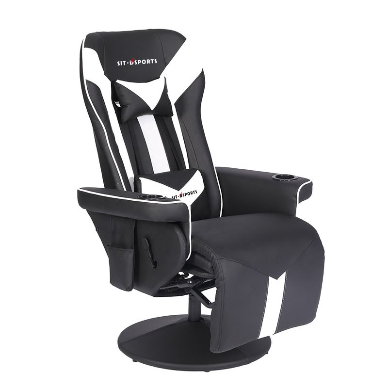 Silla de juegos de oficina / hogar con soporte para tazas y reposapiés en cuero blanco de estilo de carreras