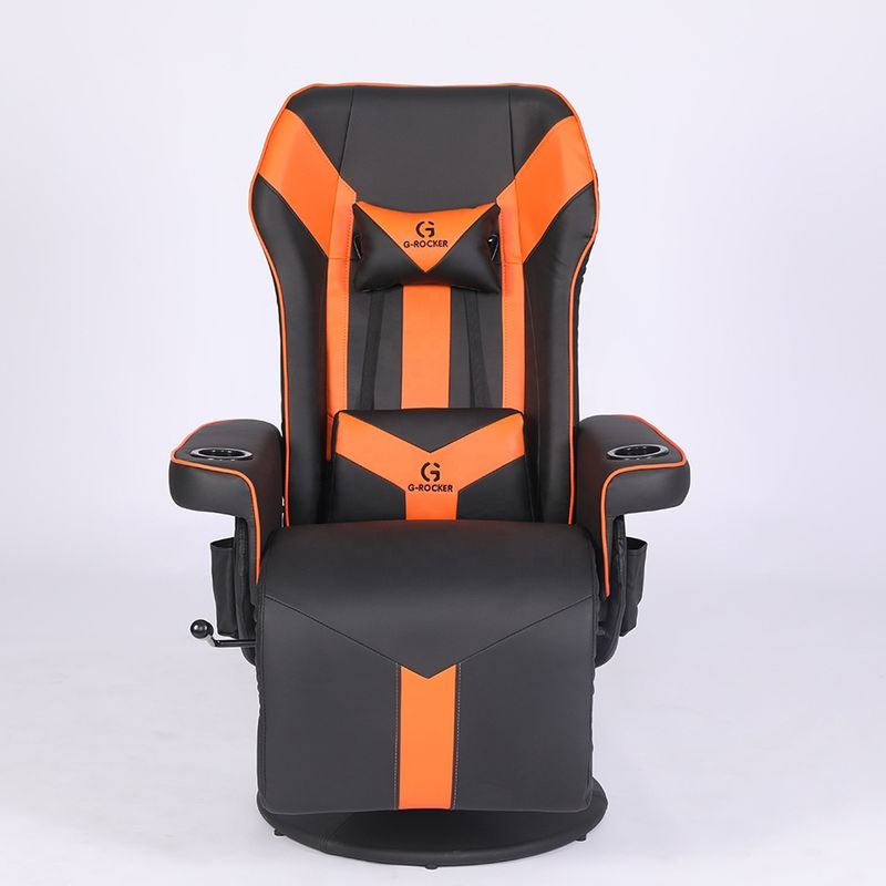 Silla de juegos de oficina / hogar con soporte para tazas y reposapiés en cuero blanco de estilo de carreras