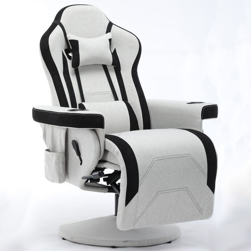 Silla de juegos con soporte de taza rosa estilo de carreras de cuero asiento ergonómico Sofá giratorio para el hogar